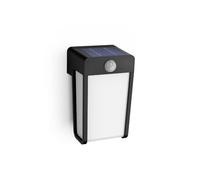 Philips Shroud, Applique murale solaire d'extérieur, 2,3 W, 2700 K, noire, verre opaque, détecteur de mouvement, IP44 résistante aux intempéries