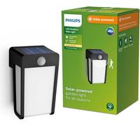 Philips Shroud, Applique murale solaire d'extérieur, 2,3 W, 2700 K, noire, verre opaque, détecteur de mouvement, IP44 résistante aux intempéries