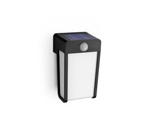 Philips Shroud, Applique murale solaire d'extérieur, 2,3 W, 2700 K, noire, verre opaque, détecteur de mouvement, IP44 résistante aux intempéries