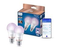 Philips Smart LED, Ampoule connectée LED RGB A60, Culot E27, Pack de 2 | Ampoule LED multicolore, 1521lm, Lumière blanche et couleur réglable, 2200-6500K, Connexion WiZ, Alexa, Google & Apple Home