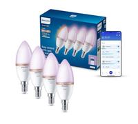 Philips Smart Lighting, Ampoule Connectée LED RGB C37, Pack 4, Culot E14, 470 lm, Lumière Couleur et Blanc Réglable 2200-6500 K, Gradation Faible, Connected by WiZ, Alexa, Google Home, Apple Home