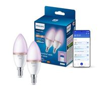 Philips Smart LED, Ampoule Connectée LED RGB C37, Pack 2, Culot E14, 470 lm, Lumière Couleur et Blanc Réglable 2200-6500 K, Gradation Faible, Connected by WiZ, Alexa, Google Home, Apple Home
