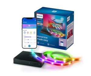 Philips Smart LED, Sync Box HDMI 2.0 et Ruban LED RGBIC, TV 55-65" | Box de synchronisation HDMI 2.0 avec Rétroéclairage TV, 4K à 60Hz, Bande LED RGBIC, éclairage immersif, Connection via WiZ