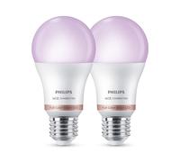 Philips Smart Lighting, Ampoule Connectée LED RGB A60, Pack 2, Culot E27, 1521 lm, Lumière Couleur et Blanc Réglable 2200-6500 K, Gradation Faible, Connected by WiZ, Alexa, Google Home, Apple Home