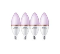 Philips Smart Lighting, Ampoule Connectée LED RGB C37, Pack 4, Culot E14, 470 lm, Lumière Couleur et Blanc Réglable 2200-6500 K, Gradation Faible, Connected by WiZ, Alexa, Google Home, Apple Home