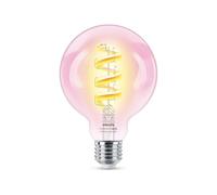 Philips Smart Lighting, Ampoule LED Connectée RGB Filament G95, Culot E27, 470 lm, Lumière Couleurs et Blancs Réglable 2200-6500 K, Gradation Faible, Connected by WiZ, Alexa, Google Home, Apple Home