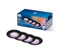Philips Smart Lighting Kit GU10, Pack de 4, Spot Plafond, Blanc et Couleur Réglable, Tête Inclinable, Intensité Réglable, Commandes via App et Voix, Noir