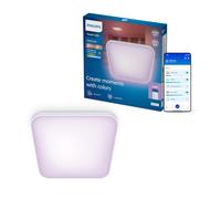 Philips Smart Lighting Luminaire Plafonnier, Carré, 37,5 cm | Multicolore et Blanc Réglable 2200-6500 K, Smart LED, 24 W, 2600 lm, Gradation Faible, Connected by WiZ, Maison Connectée