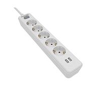 Philips SPN3052WA/10 Bloc d'alimentation à 5 Prises Schuko et 2 Ports USB 2,4 A, Interrupteur Marche/arrêt, câble d'alimentation tressé 1,5 mètre (Haute résistance) - Blanc