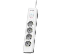 Philips SPN7040WA/10 - Bloc Multiprise 4 Prises Schuko, Power Lock, 3.680W, 600J, Câble d'Alimentation Tressé 2 Mètres Haute Résistance, Verrouillage de Sécurité (Indicateur LED Protection Surtension)