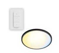 Philips Superslim Plafonnier Rond télécommandé, 5 ambiances préréglées, gradation jusqu'à 1%, installation simple, design fin, 29.1 cm, 16 W, Noir