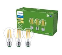 PHILIPS UltraEfficient, Ampoule LED A60, Culot E27, Pack de 3, Blanc Chaud | Ampoule LED Basse consommation 1535 Lumens, 100W, Confort visuel, Durée de vie 25000h, Ampoule transparente
