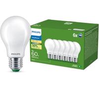 Ampoule LED Philips ultra efficace efficacité énergétique A, avec douille E27, 60W, mat, blanc chaud 2700K, 6 packs