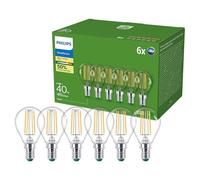 PHILIPS UltraEfficient, Ampoule LED P45, Culot E14, Pack de 6, Blanc Chaud | Ampoule LED Basse consommation 485 Lumens, 40W, Confort visuel, Durée de vie 25000h, Ampoule non transparente