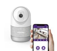 PHILIPS WelcomeEye Look, Caméra WiFi Intérieure 2K, Motorisée 360°, Cache Physique de Confidentialité, Audio Bidirectionnel, Autotracking, Alexa Google Home, Slot MicroSD 128Go, Blanc
