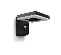 Philips Zonal UltraEfficient, Applique murale solaire d'extérieur carrée, 1,3 W, 3000 K, noire, détecteur de mouvement, IP44, résistante aux intempéries, économie d'énergie