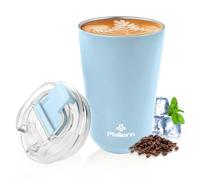 PHILORN Gobelet isotherme pour café à emporter - 380ml/13oz, Tasse à café avec couvercle, anti-fuite, gobelet isotherme en acier inoxydable réutilisable pour le café, Bleu clair