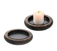 PHMING 2 Pièces Support Bougie Bois Massif Vintage, Rond Photophore Bougie, Produit Anti-Cire Chandelier Bougeoir Plateau, Multifonction Bougeoir Personnalisé, pour Bougies Pilier Bougies de Mariage