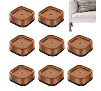 PHMING 8 Pièces Rehausseur Pieds de Lit, Empilable Rehausseur Pied de Table | Matériau PP Rehausseurs Table, Brun, 7 × 7 cm, avec Texture Antidérapante, pour Canapés, Chaises, Tables
