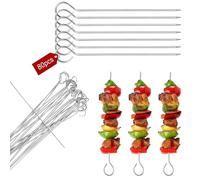 PHMING 80 Pièces de Pique a Brochette Inox, Pic à Brochette 15 cm | Brochettes pour Barbecue Réutilisables avec Œillets, pour Légumes et Viande