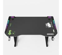 phoenix group AG Minecraft - Bureau Gaming avec LED, Support Casque & Gobelet, Pieds en Z Métal, Passe-Câbles, Plateau Style Carbone - Table Gamer Officielle, 120x74x60