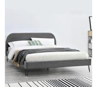 Phoenix lit 140 x 190 cm en velours gris et pieds noirs