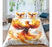 Phoenix Oiseau Art Linge de Lit Microfibre 3 pièces Imprimé en 3D Hypoallergique Mythical feu Creature Parure de Lit avec Fermeture Éclair Respirante for Chambre à Coucher Single（140x200cm）