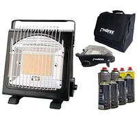 PHönix PH-100 Chauffage à Gaz en Céramique 1,7 kW - Chauffage d'Appoint pour Camping - Réchaud + Sac + 8 Cartouches