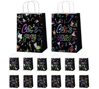 PHOGARY 12 Sachet Anniversaire Enfant Avec Poignée, Sachet de Bonbon Anniversaire Néon, Papier Cadeau Fluorescents Fête pour Fournitures Fête Glow in The Dark, Sac Emballage Cadeau