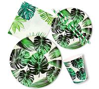 PHOGARY 60PCS Vaisselle de Fête à Thème Hawaïen, 10 Invités Feuilles Vertes Tropicales Assiettes en Papier Serviettes Gobelets pour Anniversaire Fournitures de Fête d'été