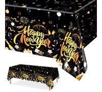 PHOGARY Décoration Nouvel an 2026 Noir Doré Nappe, Fournitures de fête du Nouvel, Rectangulaire Plastique Happy New Year Nappe, 130 x 274 cm, 1pc