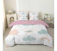 phonxia Couette 140x200 4 Saisons, Arc-en-Ciel Blanc Legere, Filles Imprimée pour Lit 1 Personne - Couette Réversible Tempérée sans Houss et 2 Taies d'oreiller 65x65 cm S11