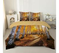 phonxia Couette 140x200 4 Saisons Plantes de forêt - Edredon Champêtre Vintage - Couette sans Houss Imprimée pour Lit 1 Personne Réversible et 2 Taies d'oreiller 65x65 cm Soleil doré C91