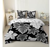 phonxia Couette 220x240 4 Saisons, Feuilles d’érable sans Housse Réversible Légère Imprimée Tempérée pour Lit 2 Personnes Champêtres - Edredon Duvet 240x220 avec 2 Taies d'oreiller Noir et Blanc C43