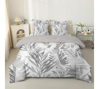 phonxia Couette 220x240 4 Saisons, Feuilles de Monstera sans Housse Réversible Légère Imprimée Tempérée pour Lit 2 Personnes Style bohème - Edredon Duvet 240x220 avec 2 Taies d'oreiller Gris C1