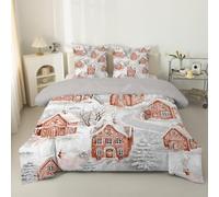 phonxia Couette 220x240 4 Saisons Noël - Edredon 240x220 Abstrait Imprimée pour Lit 2 Personnes Réversible Tempérée - Couette sans Houss et 2 Taies d'oreiller 65x65 cm Maison enneigée C24