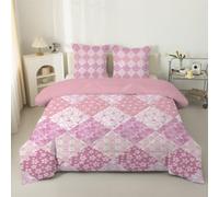phonxia Couette 220x240 cm Patchwork Rose - Toutes Saisons Couette 240x220 Réversible sans Houss Bohème - Duvet 2 Personnes - Edredon Imprimée et 2 Taies d'oreiller 65x65 cm Motif Fleuri C192