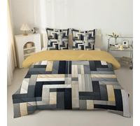 phonxia Couette 220x240 cm Rayures épaisses - Toutes Saisons Couette 240x220 Réversible sans Houss Minimaliste Luxueux - Duvet 2 Personnes - Edredon Imprimée et 2 Taies d'oreiller Bleu et Marron C126