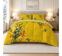 phonxia Couette 240x260 cm Prairie de Fleurs Sauvages et Papillon sans Housse Hiver Réversible Imprimée 2 Personnes Illustration botanique Ensemble de Lit Microfibre Douce SO218