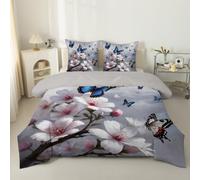 phonxia Couette 240x260 Fleurs Roses Legere 260x240 Branches Fleuries Tempérée 4 Saisons pour Lit 2 Personnes Réversible - Couette sans Houss et 2 Taies d'oreiller 65x65 cm Motif Papillons C42