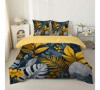 phonxia Couette 240x260 Monstera de forêt Legere 260x240 Feuilles Tropicales Tempérée 4 Saisons pour Lit 2 Personnes Réversible - Couette sans Houss et 2 Taies d'oreiller 65x65 cm Or et Gris C36