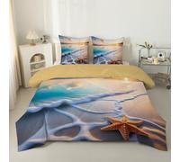 phonxia Couette 240x260 Motif étoile de mer Legere 260x240 Style Moderne Tempérée 4 Saisons pour Lit 2 Personnes Réversible - Couette sans Houss et 2 Taies d'oreiller 65x65 cm Plage C48