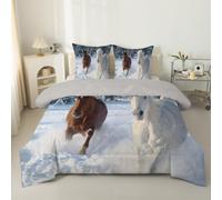 phonxia Couette 90x190 4 Saisons, Animal Cheval Legere, Abstrait Luxueux Imprimée pour Lit 1 Personne - Couette Réversible Tempérée sans Houss et 2 Taies d'oreiller 65x65 cm Sol enneigé C148