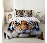 phonxia Couette 90x190 Enfant Animal Tigre Legere, Moderne Tempérée 4 Saisons - Couette Imprimée 1 Personne sans Houss et 2 Taies d'oreiller 65x65 cm Feuilles de forêt C40