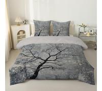 phonxia Couette 90x190 Enfant Branches de forêt Legere, Style lavis d’Encre Tempérée 4 Saisons - Couette Imprimée 1 Personne sans Houss et 2 Taies d'oreiller 65x65 cm Gris foncé C97