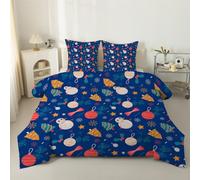 phonxia Couette 90x190 Enfant Cadeaux de fête Legere, Thème Noël Tempérée 4 Saisons - Couette Imprimée 1 Personne sans Houss et 2 Taies d'oreiller 65x65 cm Bleu C185