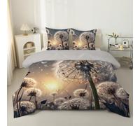 phonxia Couette 90x190 Enfant Coucher de Soleil Legere, Plumes abstraites Tempérée 4 Saisons - Couette Imprimée 1 Personne sans Houss et 2 Taies d'oreiller 65x65 cm Plantes Grises C52