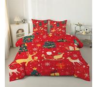 phonxia Couette 90x190 Enfant Élan de Noël Imprimée Tempérée 4 Saisons Réversible sans Housse Motif Frais - Edredon Légère Duvet 1 Personne avec 2 Taies d'oreiller Rouge C81