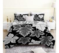 phonxia Couette 90x190 Enfant Feuille éRable Legere, Style Chic Moderne Déco Monochrome Noir Blanc Tempérée 4 Saisons - Couette Imprimée 1 Personne sans Houss et 2 Taies d'oreiller 65x65 cm V36