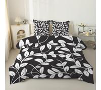 phonxia Couette 90x190 Enfant Feuilles de forêt Imprimée Tempérée 4 Saisons Réversible sans Housse Style Abstrait - Edredon Légère Duvet 1 Personne avec 2 Taies d'oreiller Noir C5
